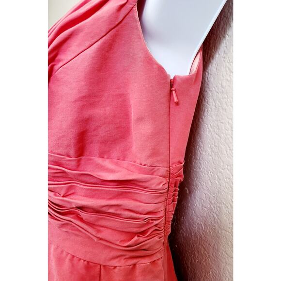 Mirror of Venus Anthropolgie Coral Orange Silk V Neck A Line Dress 2 L Pleated - Picture 4 of 7
